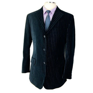 41R Unbranded Italy Mens 3 Button Plush Cotton Blazer Sport Coat Black Pinstripe